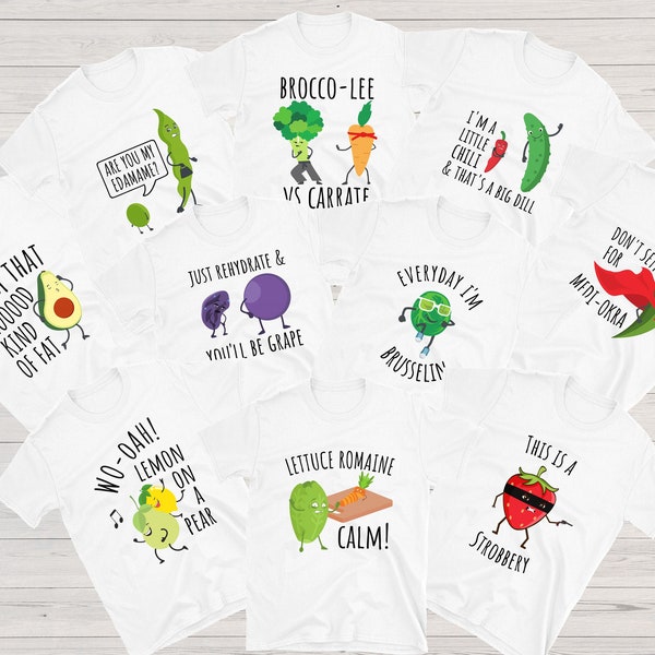 Fruit And Vegetable Themed Group Shirts - 12+ Designs Available! - Matching Plant Powered TShirts - Great For Farmers Market Trip