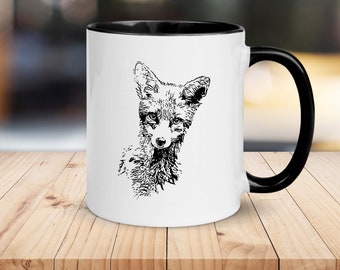 Fox Mug avec couleur à l’intérieur - Mug Fox dessiné à la main - Tasse de renard rouge simple - Tasse d’animal de la forêt mignonne - Cadeau de tasse pour l’amoureux du renard - Mug de renard majestueux