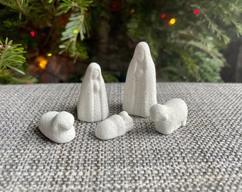 Modern Nativity Scene, Sparkling White, Handmade, Hand Painted, Ceramic, Canada