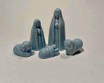 Modern Nativity Scene, Baby Blue, Handmade, Hand Painted, Ceramic, Canada