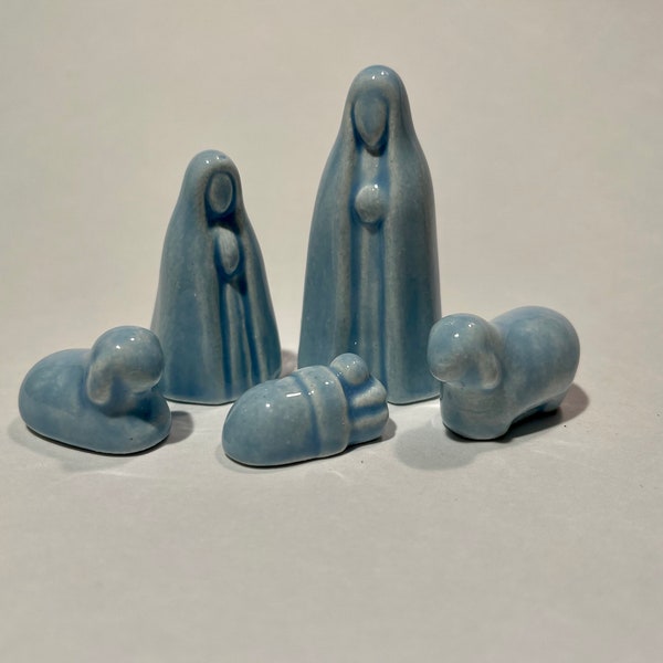 Modern Nativity Scene, Baby Blue, Handmade, Hand Painted, Ceramic, Canada
