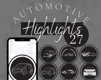 Automotive Instagram Highlight Icons, Auto Highlights, Automotive Icons für Social Media, schwarz-weiß Icons, Car ig Icons, Digital.