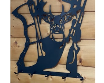 PERSONALIZED Deer Hunting, Last Name Monogram, Metal Sign, Fathers Day gift , Cross Bow Hanger, Mancave Home Decor, Deer Hunter Gift Artwork