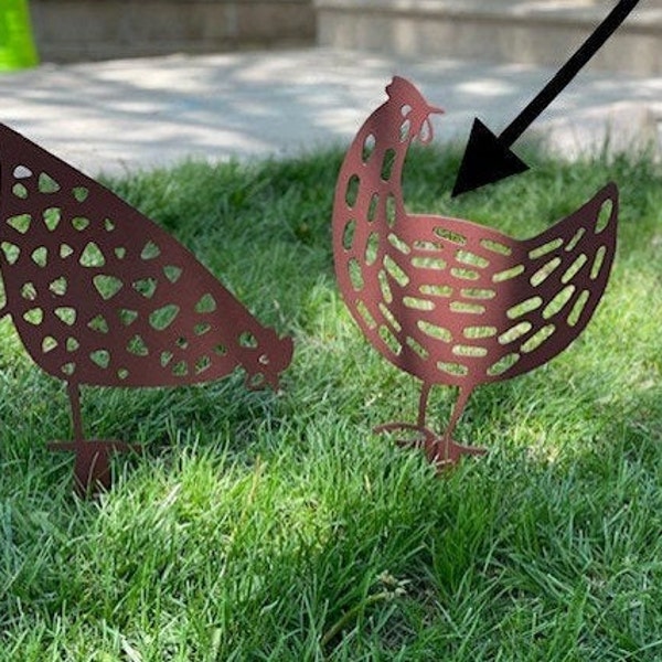 Art de jardin en métal, poulailler poulailler, décoration de ferme de jardin, décoration d'arrière-cour animaux de la ferme, oeuvre d'art rouillée pour serre de pelouse, panneau de piquets de jardin
