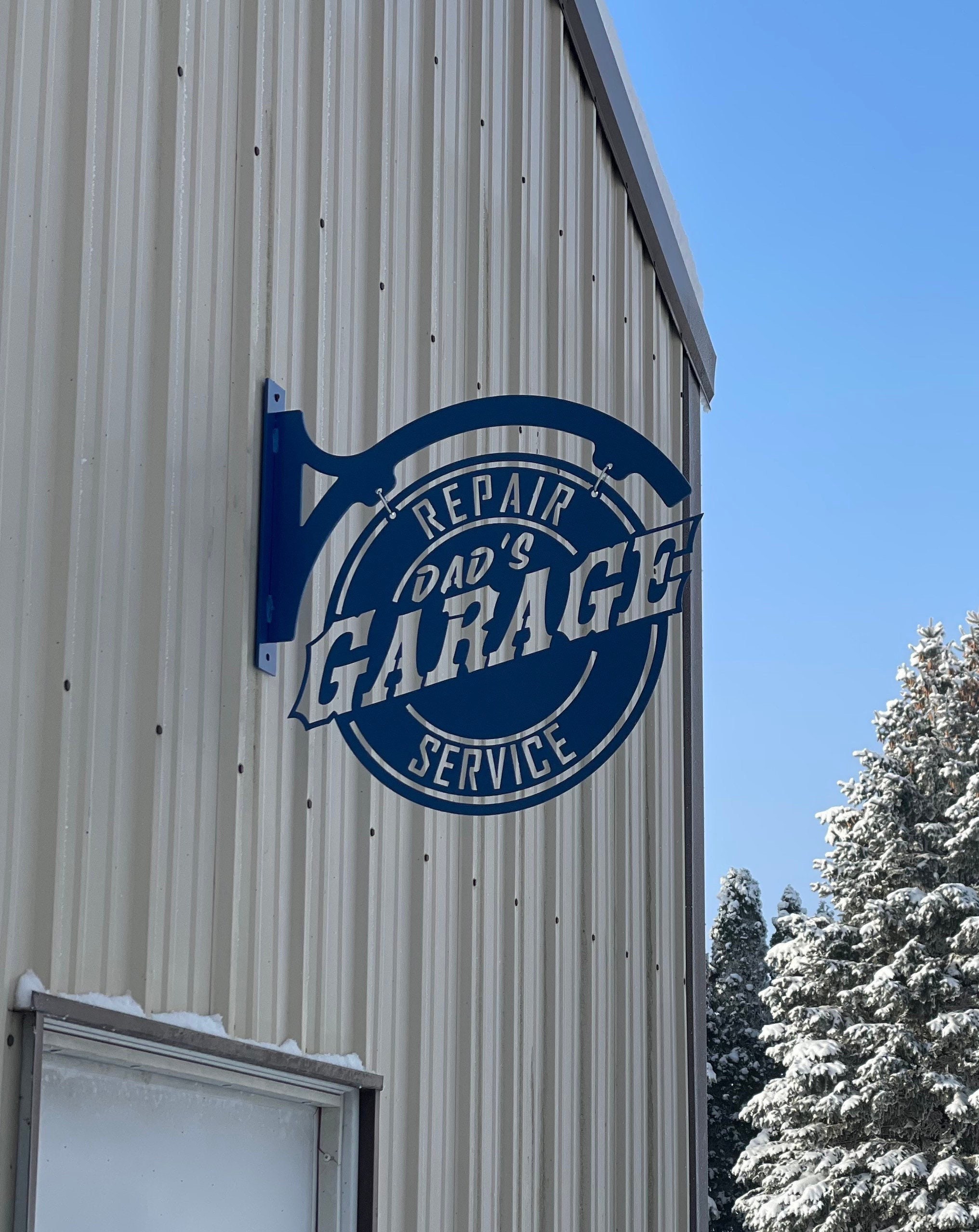 Personalized Hanging Garage Sign Metal Steel, Fathers Day gift, Large Metal Wall Art, Automotive Decor, Car Guy Gifts, Car Enthusiast Art