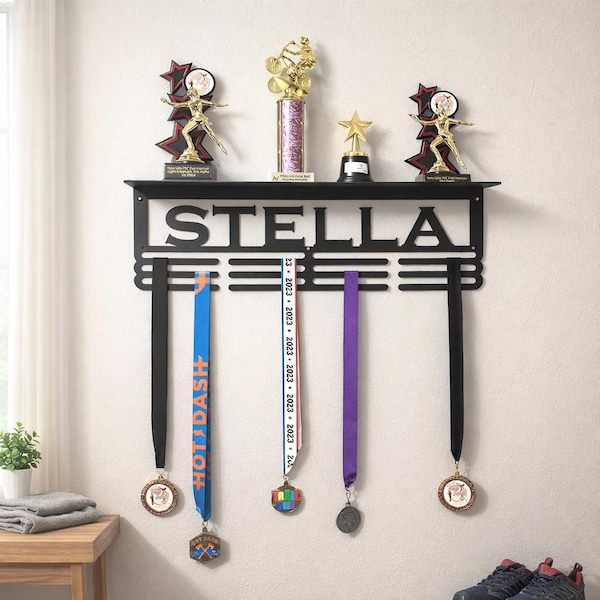 Custom Medal and Trophy Shelf | Personalized Sports Display | Metal Athlete Award Hanger | Gift for Athlete | CNC Plasma Cut Sign