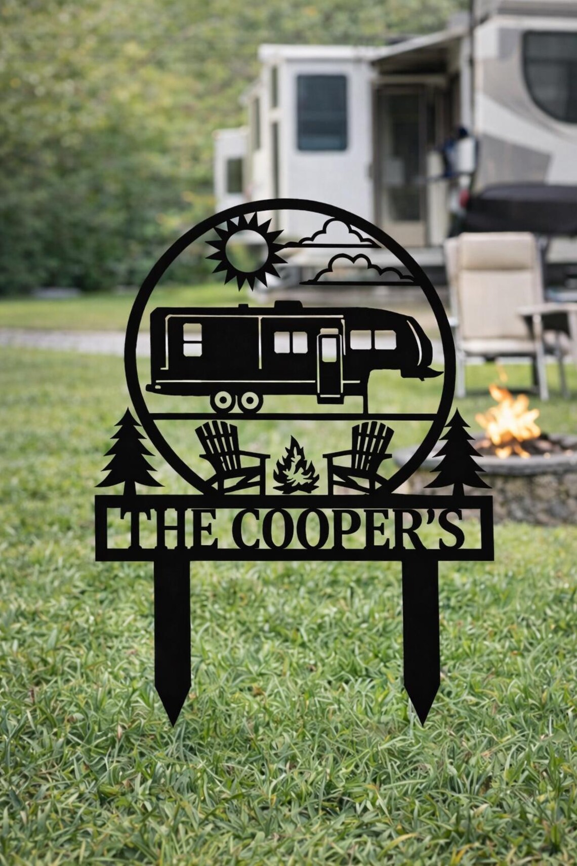 Personalized Fifth Wheel Camping Sign – Custom Family Name Metal Yard ...
