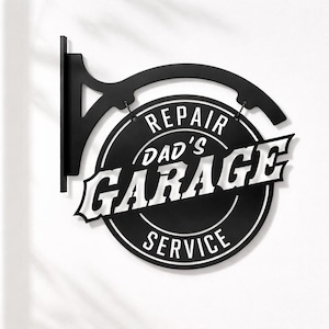 Custom Garage Hanging Sign, Personalized Metal Workshop Sign, Dad Gift, Outdoor Steel Bracket Sign