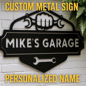 Custom Garage Metal Sign – Personalized Name Garage Wall Art – Mechanic ...