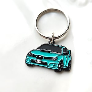 MINTY HAWKEYE - Subaru Keychain -  Hawkeye Sti GD Wrx Enamel Keychain - Teal Sakura Keychain - Mint Auto Keychain - Subie Keychain - Cars