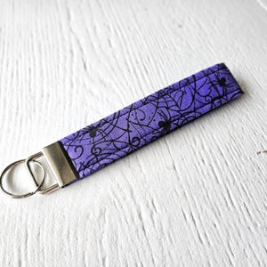WIDOW - Purple Spooky Spiderweb Key Fob Wristlet Keychain - Lanyard - Keychain - Purple Halloween Gothic Keychain - Dark Goth Lanyard Keys