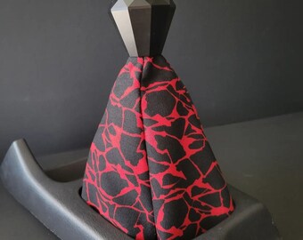 UNEARTHED Red & Black Universal Shift Boot - Handmade Shift Boot Cover - Universal Fitment - Custom Car Accessories - Red Crackle Shift Boot