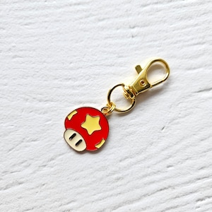 Gaming Arcade Character Mushroom Charm for Wristlet Keychain, Gaming Keychain, Enamel Charm, Purse Charm, Bag Charm, Cute Gold Keychain