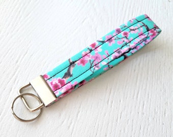 OCHA - Key Fob Wristlet Keychain - Lanyard - Keychain - Japanese Mint Pink Cherry Blossom Wristlet Keychain - Sakura Mint Cherry Blossom