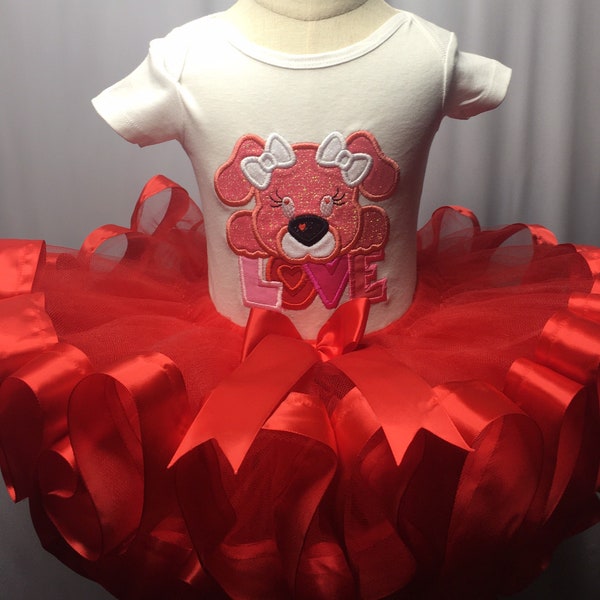 Valentine Day LOVE PUPPY Appliqué Embroidered Tutu Outfit, Personalized PUPPY Shirt, Tutu Set.
