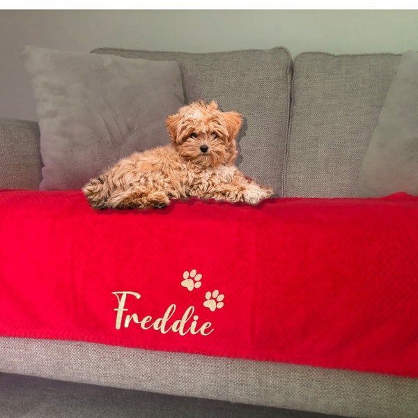 Embroidered personalised dog puppy pet soft waffle blanket. 7 Colours Free P&P