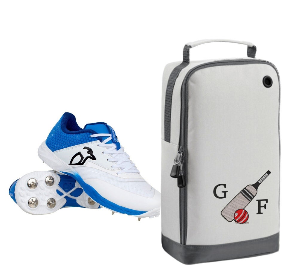 Personalised Embroidered Cricket Boots Bag - Monogrammed Cricket Bat & Ball Log Shoe / Boot Bag
