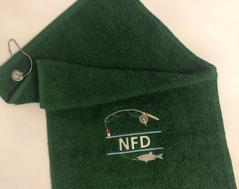 Personalised Embroidered Initials Fishing Towel - Fishing Gift Personalised. 5 Colours To Choose