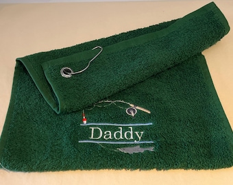 Personalised Embroidered Initials Fishing Towel - Fishing Gift Personalised. 5 Colours To Choose