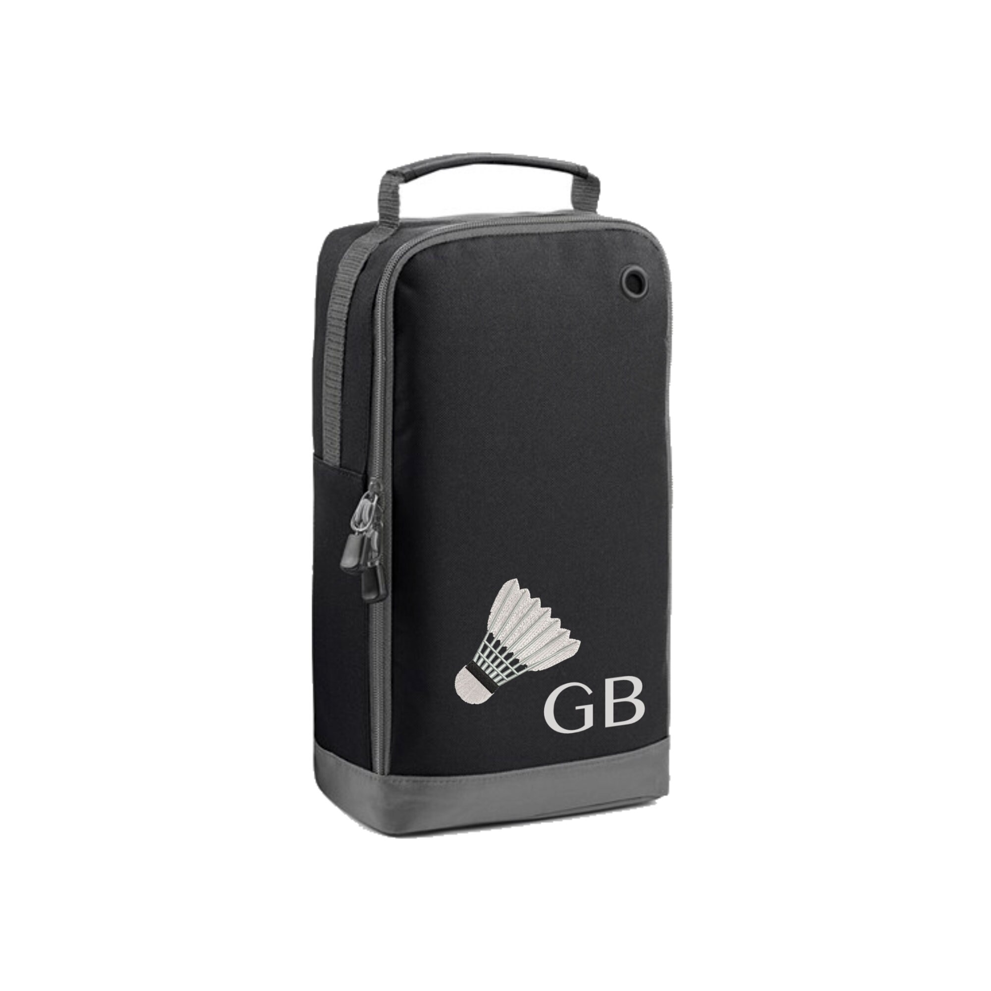 Badminton Shoe Bag Personalised With Embroidered Initials - Monogrammed Badminton Logo