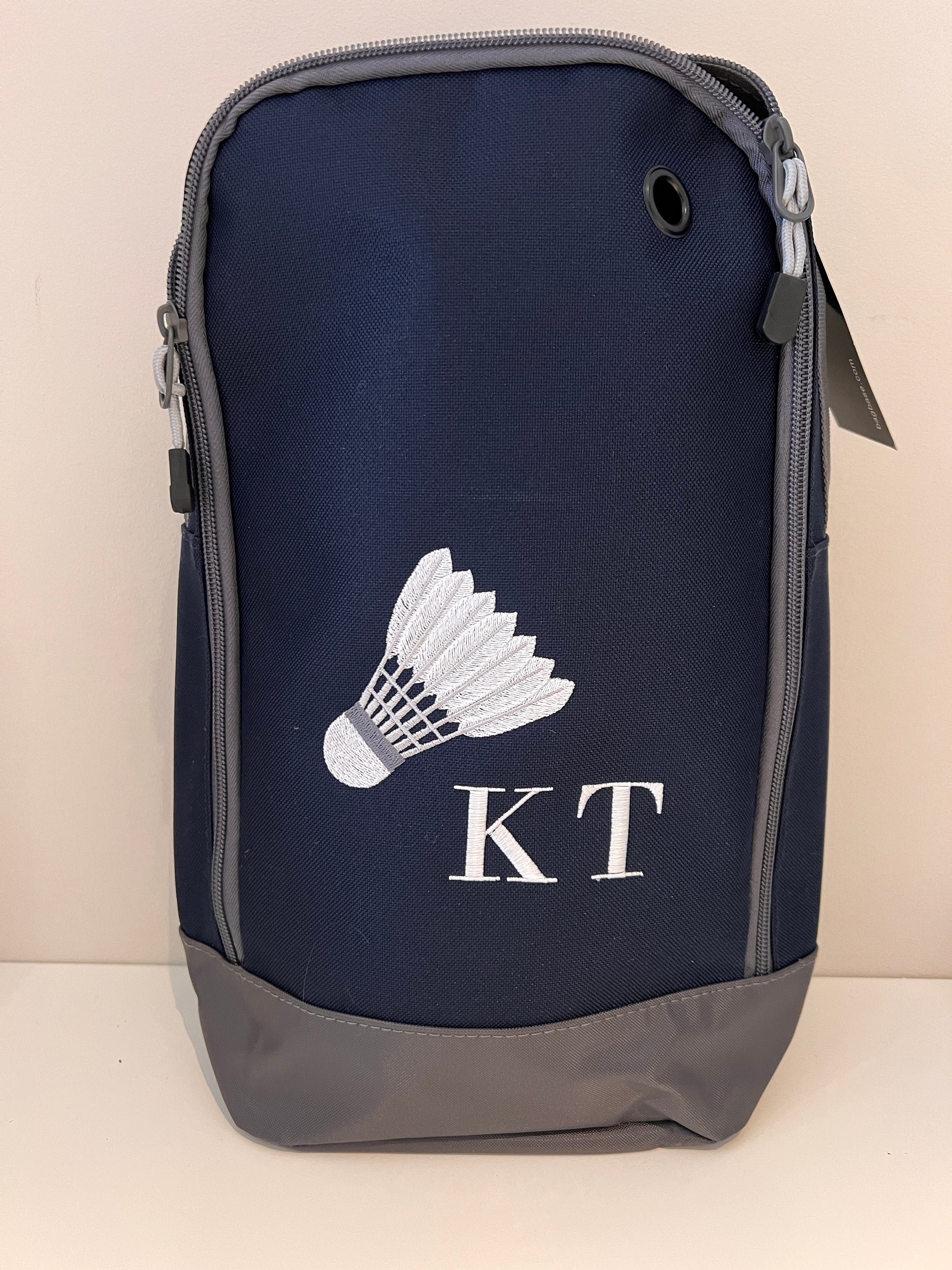 Badminton Shoe Bag Personalised With Embroidered Initials - Monogrammed Badminton Logo