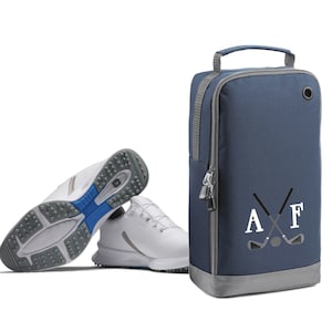 Golf Shoe Bag Personalised With Embroidered Initials Monogrammed Golf Clubs Logo Navy Blue