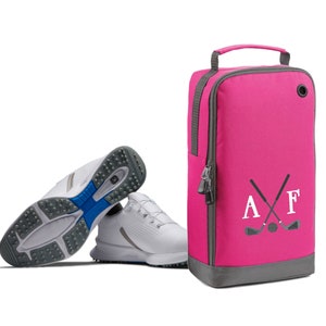 Golf Shoe Bag Personalised With Embroidered Initials Monogrammed Golf Clubs Logo Fuchsia