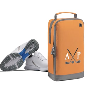 Golf Shoe Bag Personalised With Embroidered Initials Monogrammed Golf Clubs Logo Orange