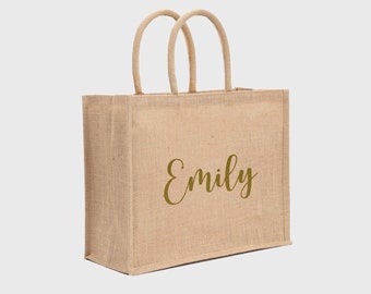 Natural Jute Gift Bag with Embroidered Personalisation Wedding/Hen/Party