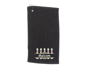 Personalised Embroidered Initials 10 Pin Bowling Towel - Bowling Gift Personalised. 5 Colours To Choose