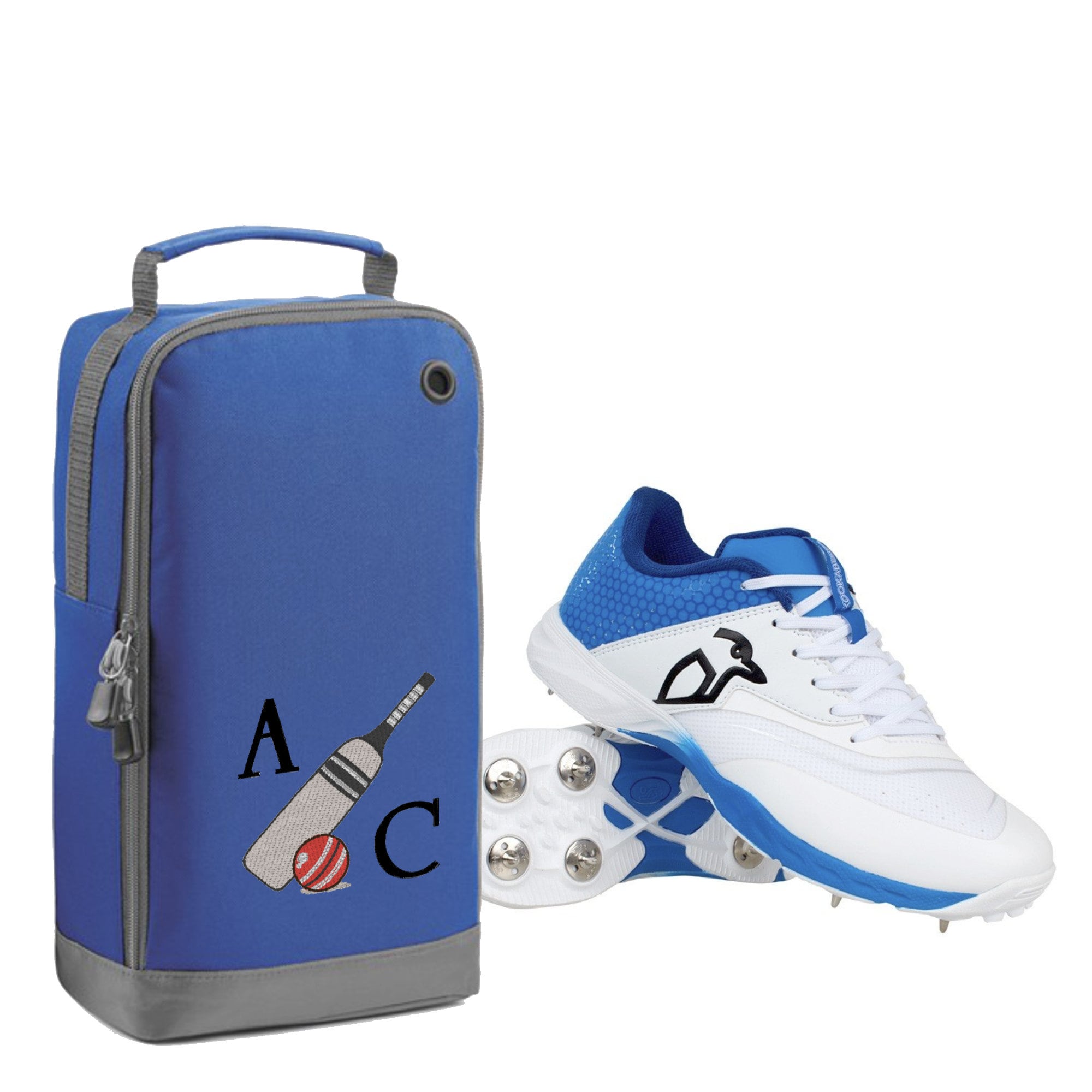 Personalised Embroidered Cricket Boots Bag - Monogrammed Cricket Bat & Ball Log Shoe / Boot Bag
