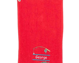 5 Colours Personalised Fishing Towel Embroidered Name or Initials Free P&P
