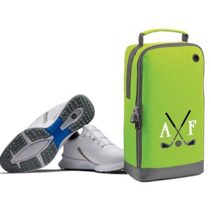 Golf Shoe Bag Personalised With Embroidered Initials Monogrammed Golf Clubs Logo Lime Green