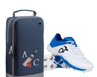Personalised Embroidered Cricket Boots Bag - Monogrammed Cricket Bat & Ball Log Shoe / Boot Bag