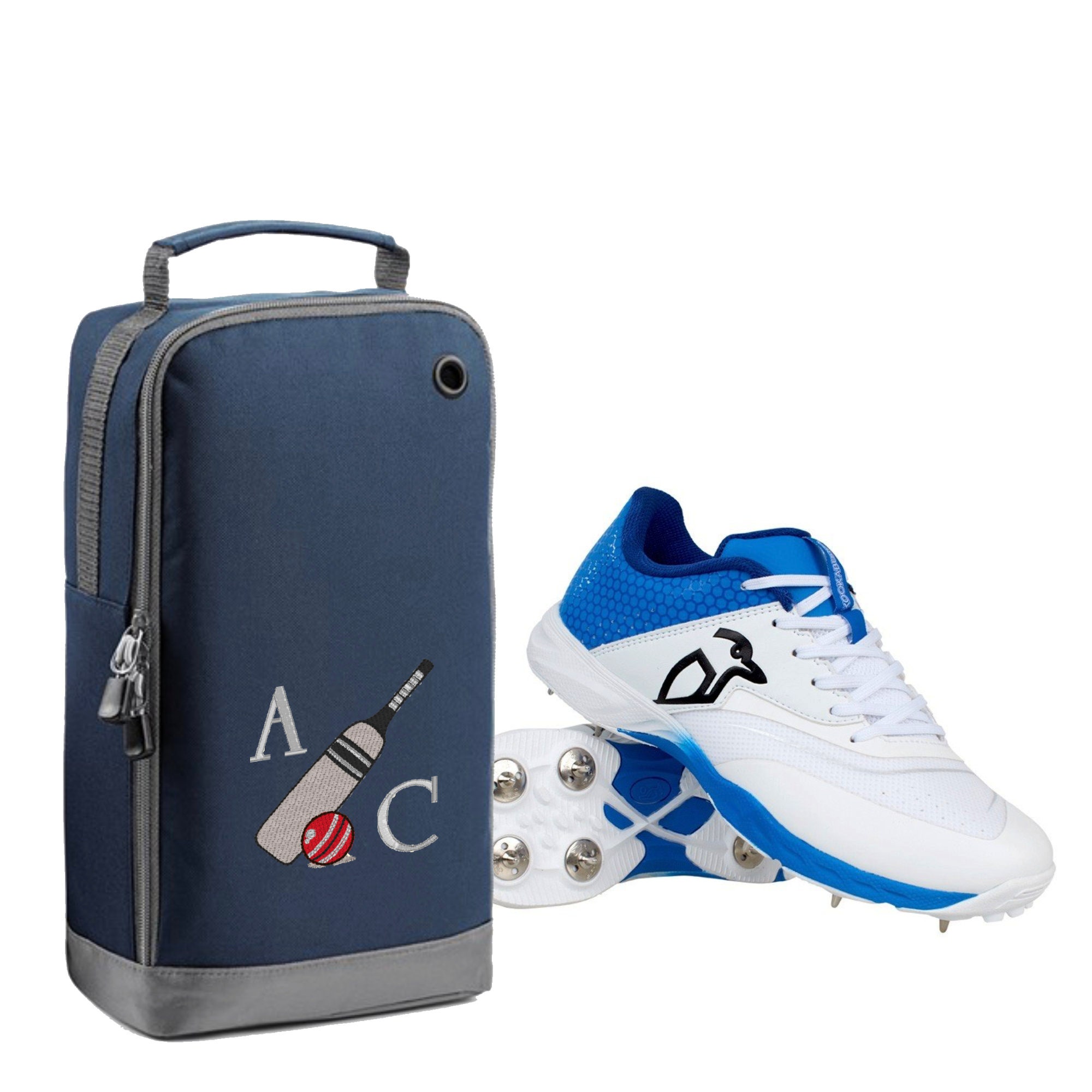 Personalised Embroidered Cricket Boots Bag - Monogrammed Cricket Bat & Ball Log Shoe / Boot Bag