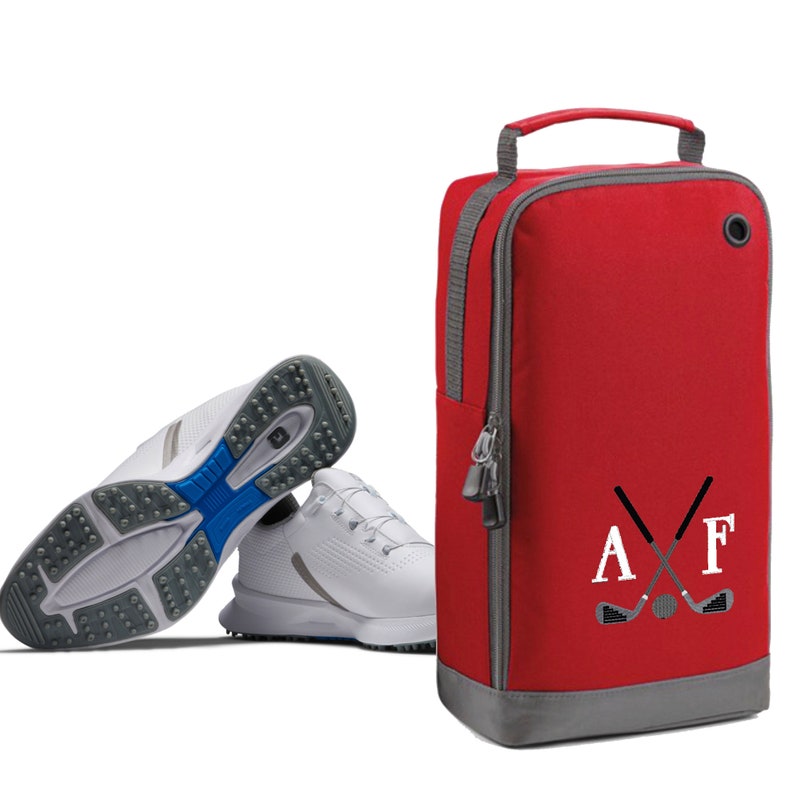 Golf Shoe Bag Personalised With Embroidered Initials Monogrammed Golf Clubs Logo Red
