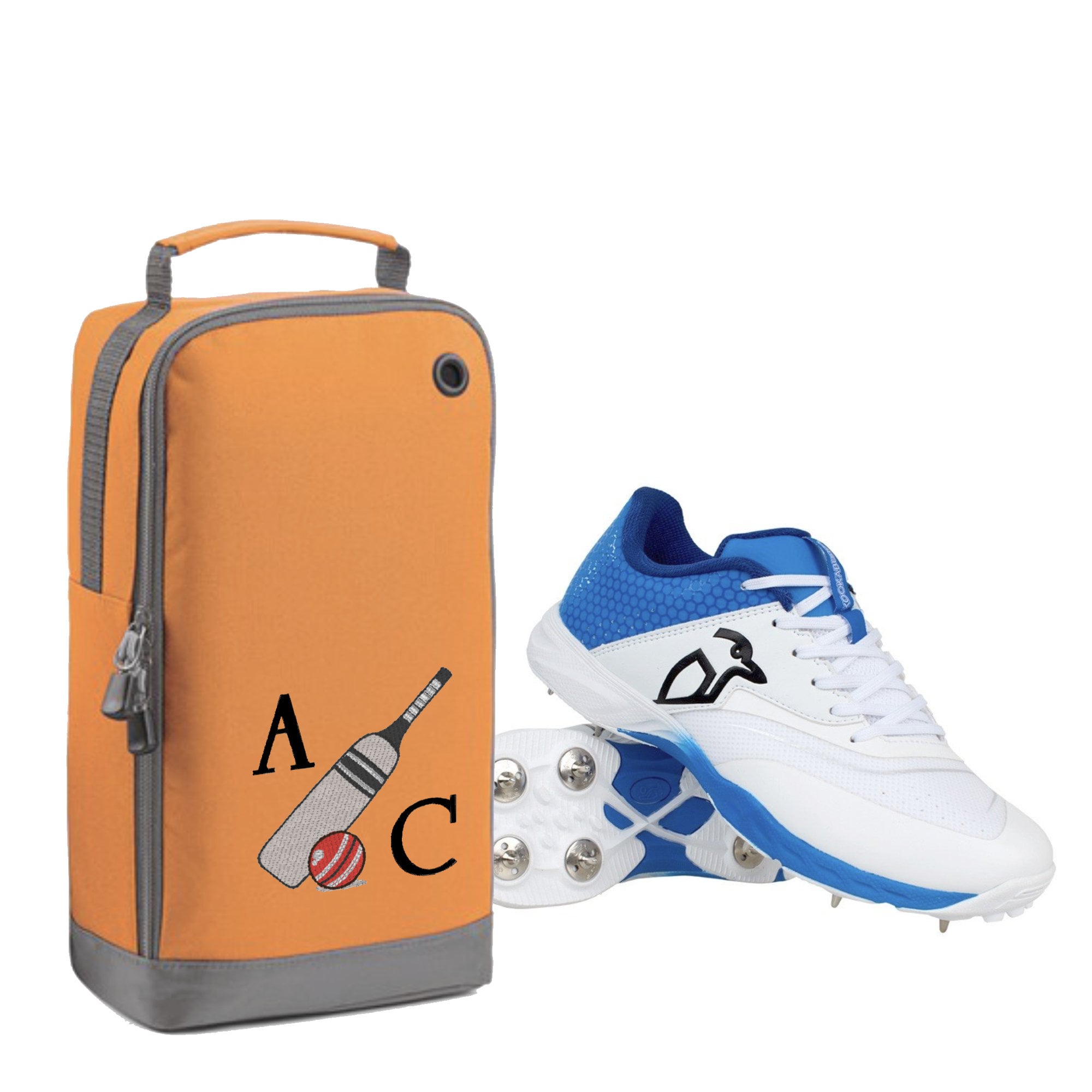 Personalised Embroidered Cricket Boots Bag - Monogrammed Cricket Bat & Ball Log Shoe / Boot Bag