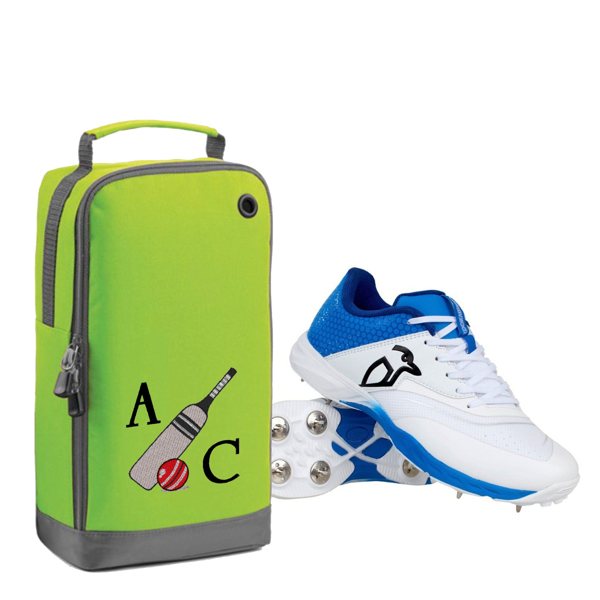 Personalised Embroidered Cricket Boots Bag - Monogrammed Cricket Bat & Ball Log Shoe / Boot Bag