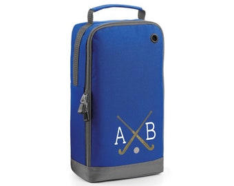 Hockey Shoe Bag Personalised With Embroidered Initials - Monogrammed Hockey Sticks Logo