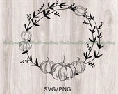 Pumpkin Wreath Png-Svg, Thanksgiving Laurel Frame, Autumn Wedding Logo Label Design Png-Svg,Pumpkin Wreath File For Shirt,Mug,Digital