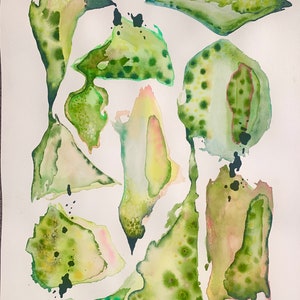 ORIGINAL watercolor painting "Jerrin's Dream" 18x24" green wall art on paper