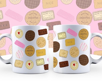 Biscuit Lover Gift, Biscuit Gifts, British Biscuits Illustration Mug, Funny Cookies Gifts, Biscuit Theme Presents, Favourite Biscuit Mug
