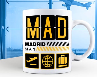 Madrid Airport Tag, Spain Vacation Travel, MAD Airport Code, Madrid Holiday Mug, MAD Luggage Tag, Madrid Gift Souvenir Mug