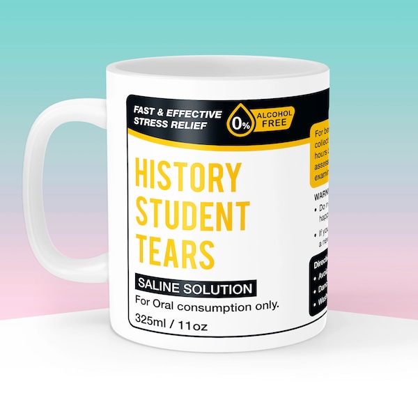 Mug en larmes pour étudiant en histoire, cadeau pour professeur d'histoire, cadeau pour enseignant, tasse à café drôle en sciences humaines, tasse pour diplômés de fin d'études