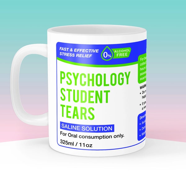 Tasse de larmes d'étudiant en psychologie, cadeau de professeur de psychologie, cadeau d'enseignement, tasse à café de psychologue drôle, tasse de diplômé de sortant de l'école