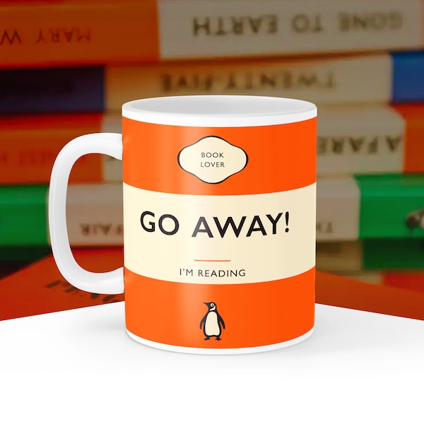 Go Away, I'm Reading Penguin Book Covers, Penguin Classics Mug, Literary Classics, Paperback Book Lover Gift, Librarian, Teacher Readers Cup