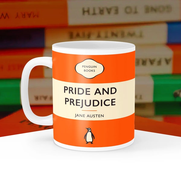 Orgueil et préjugés - couvertures de livres Jane Austen Penguin, mug Penguin Classics, cadeau pour amateur de livres broché, bibliothécaire, tasse de lecteurs