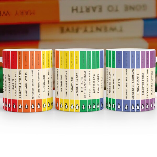 Rainbow Penguin Book Covers, Penguin Classics Mug, Literary Classics, Paperback Spines, Book Lover Gift, Librarian, Teacher and Readers Cup