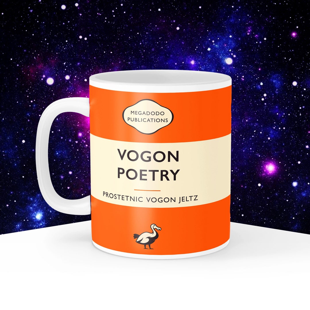 Vogon Poetry Hitchhiker's Guide Gift, Penguin Classics Mug, Megadodo