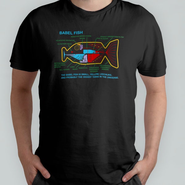 Hitchhiker's Guide to the Galaxy T-Shirt, Babel Fish Diagram Gift, Language Translation, Sci Fi Geek, Douglas Adams, Cotton Unisex Tee